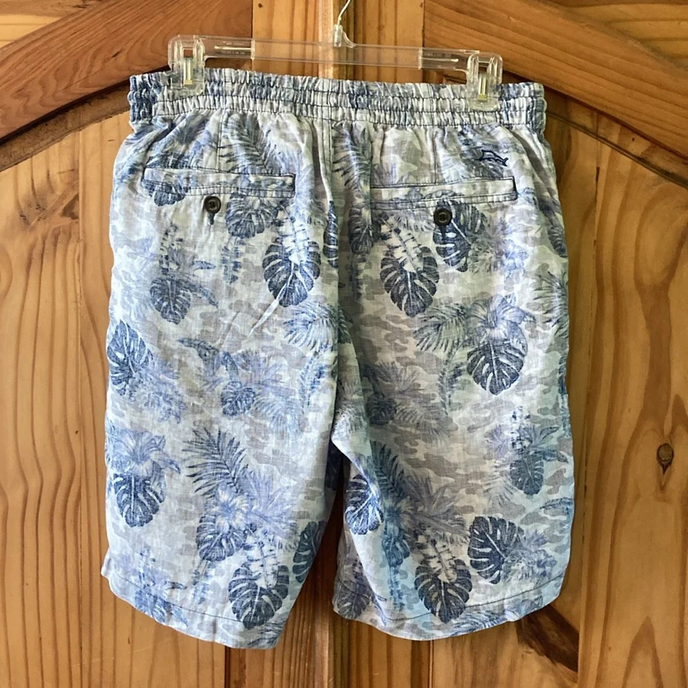 Men's Tommy Bahama blue gray leaf linen blend elastic waist chino shorts size M - Picture 4 of 8